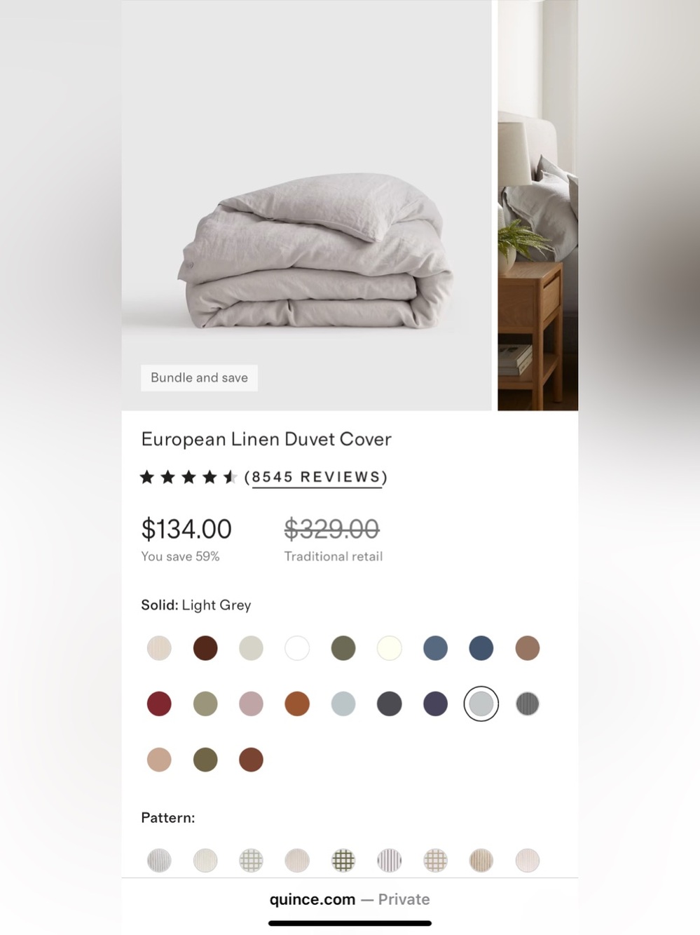Quince Queen European Linen Duvet Cover - Light Grey - Picture 3 of 10